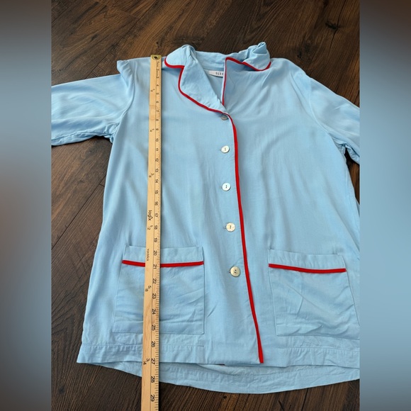 SLEEPER Women’s Long Sleeve Button Down Pajama Top Blue Red Trim Size Large - Picture 9 of 11
